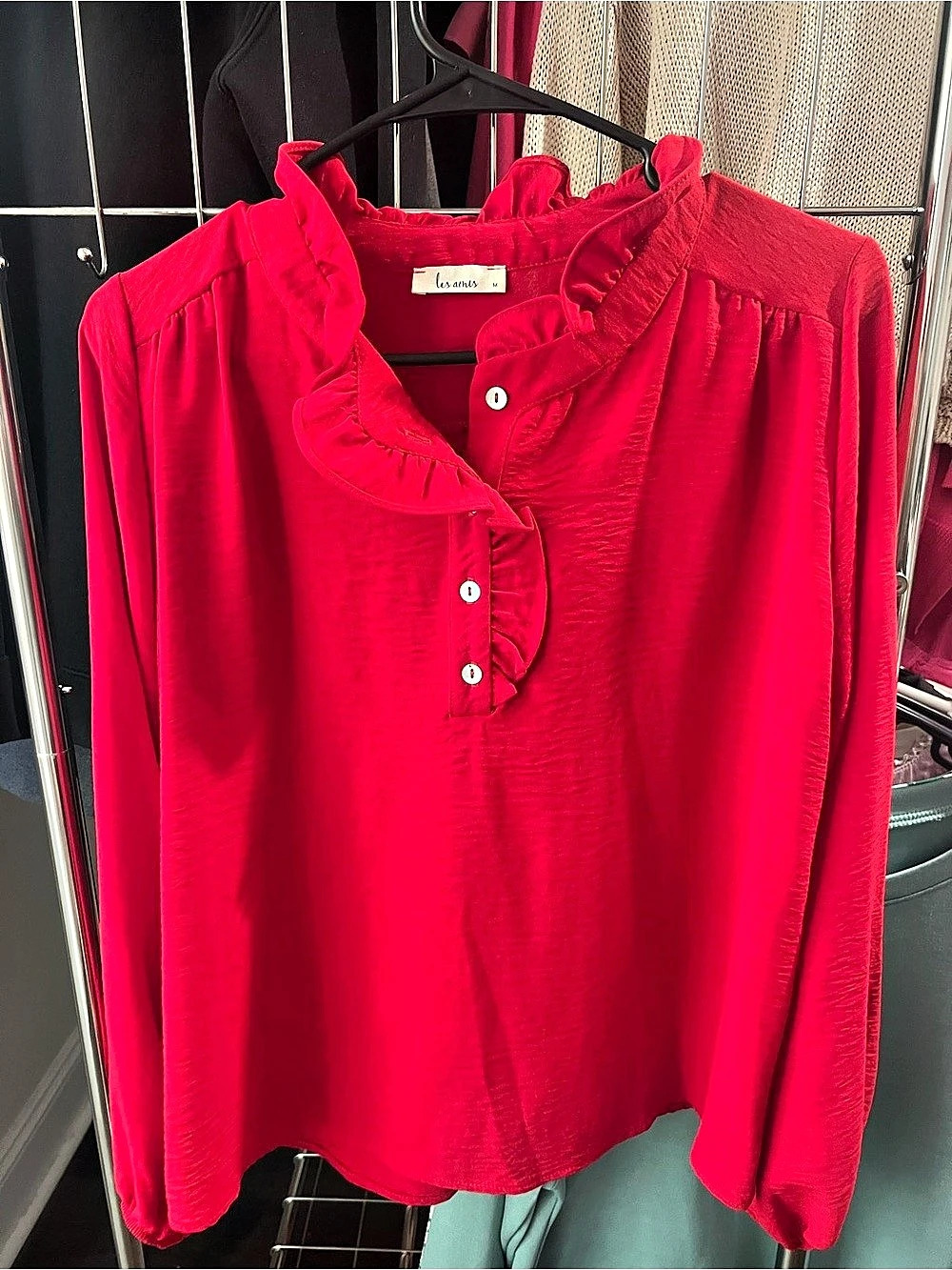 Ruffle Neck Long Sleeve Blouse